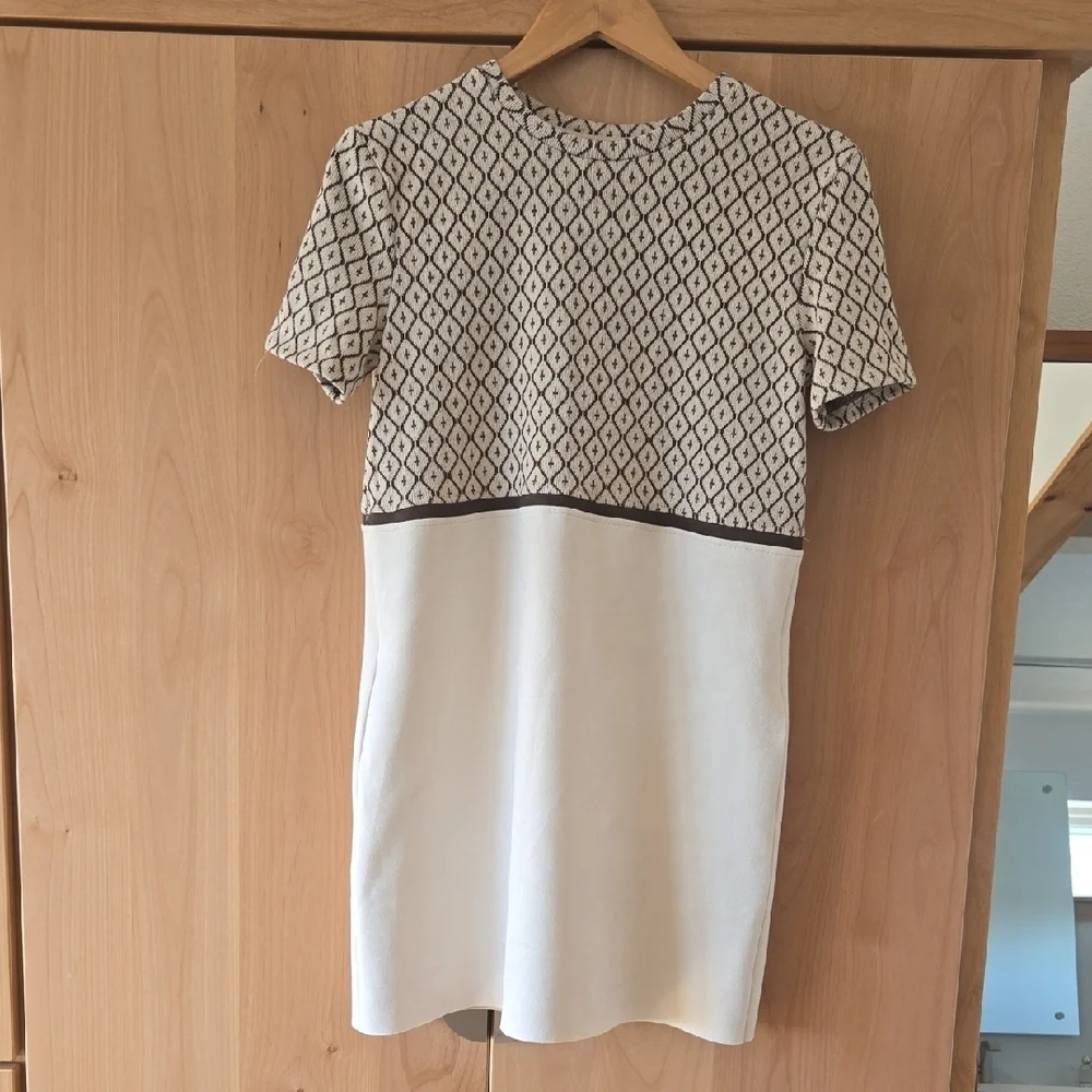 Zara Cream and Brown Geometric Tunic, Small, VGUC, Cabin Cottage Core